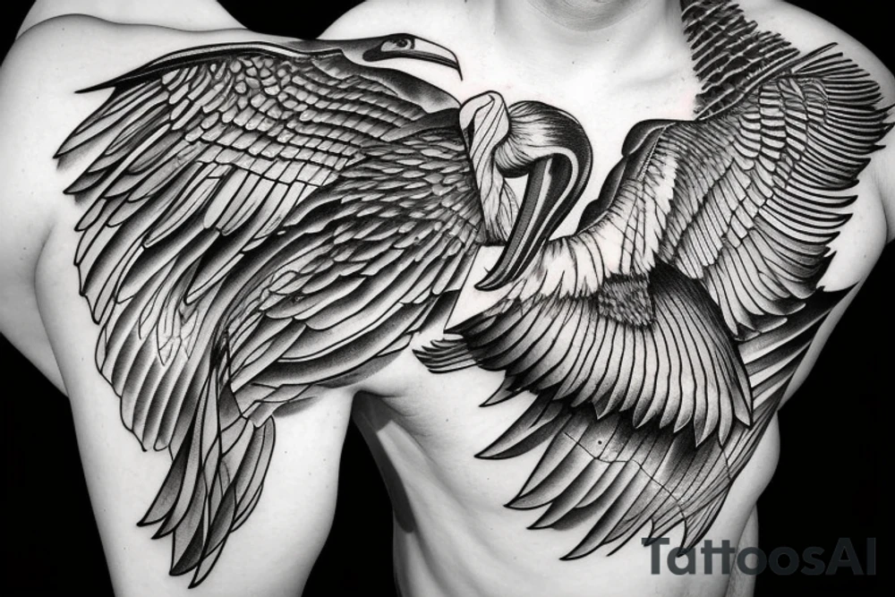 Pelican flying over the sea tattoo idea