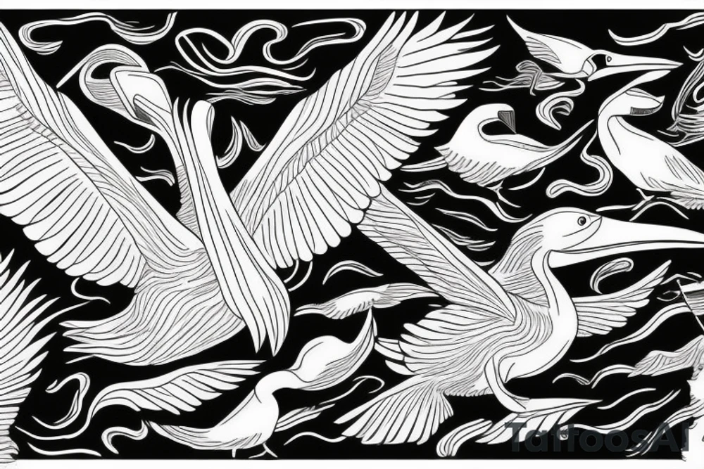Pelican flying over the sea tattoo idea