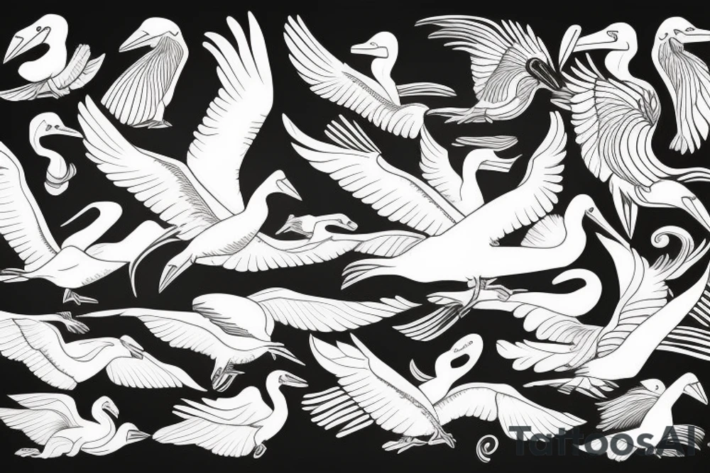 Pelican flying over the sea tattoo idea