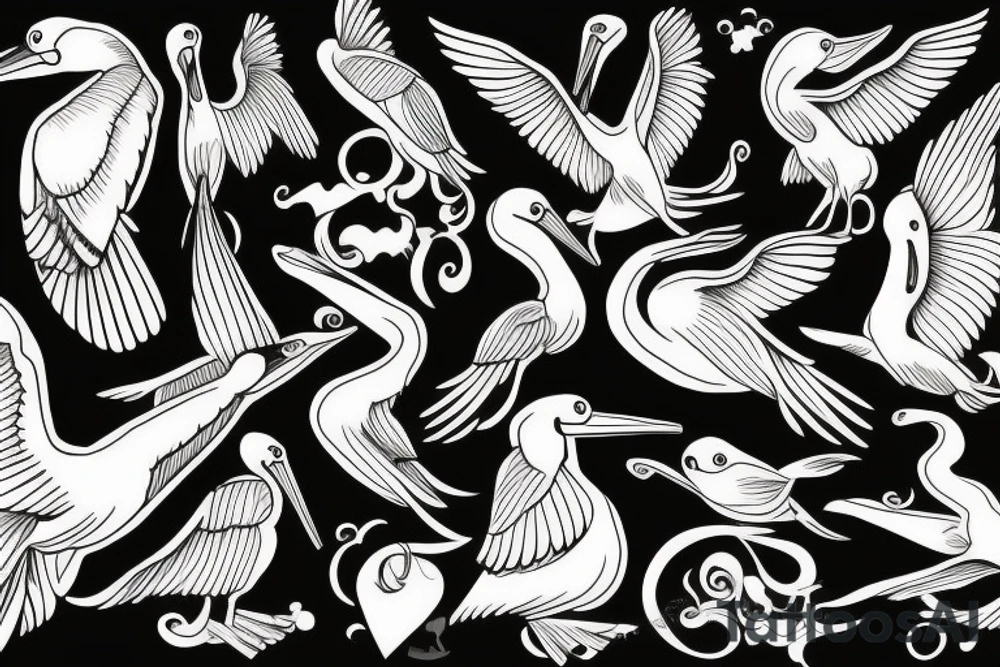 Pelican flying over the sea tattoo idea