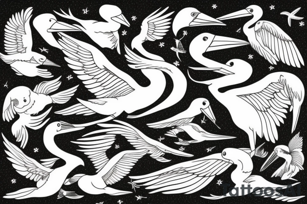 Pelican flying over the sea tattoo idea