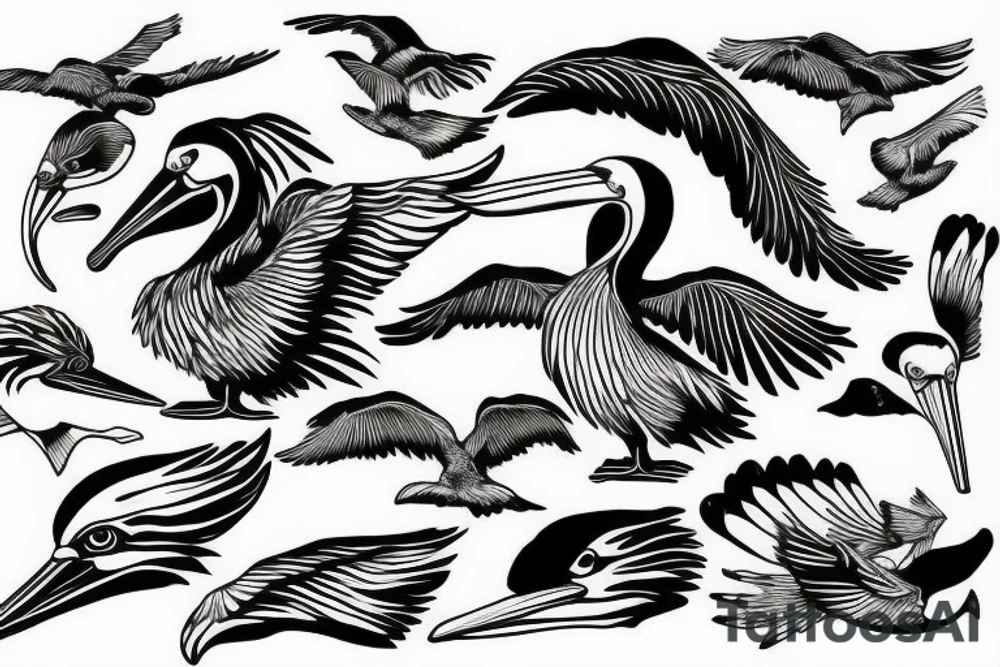 Pelican flying over the sea tattoo idea