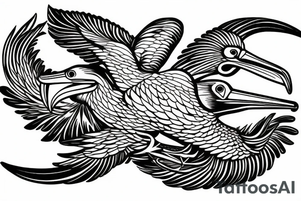 Pelican flying over the sea tattoo idea
