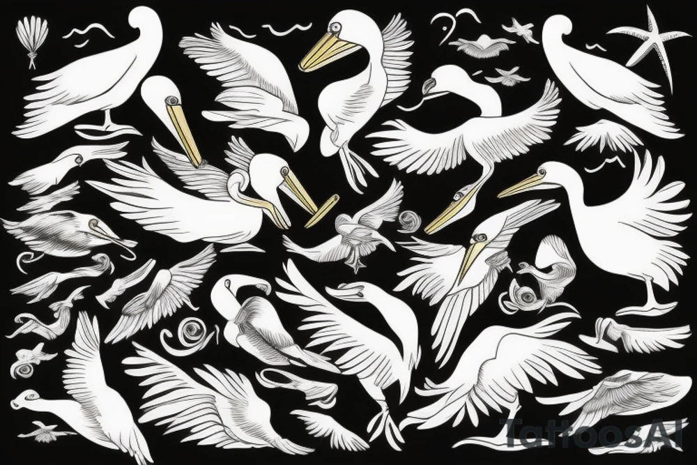 Pelican flying over the sea tattoo idea