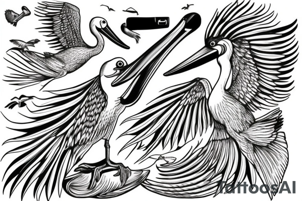 Pelican flying over the sea tattoo idea