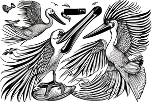 Pelican flying over the sea tattoo idea