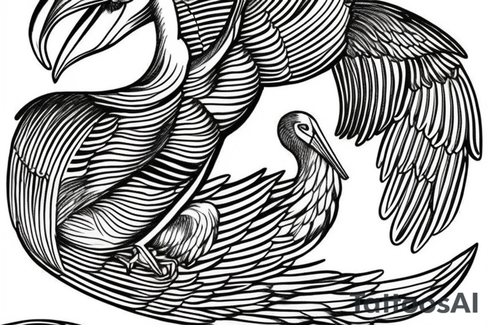 Pelican flying over the sea tattoo idea