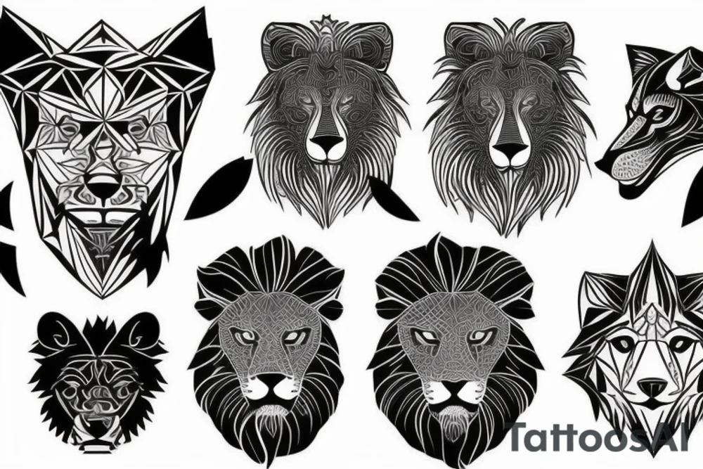 Black lion and wolf tattoo idea