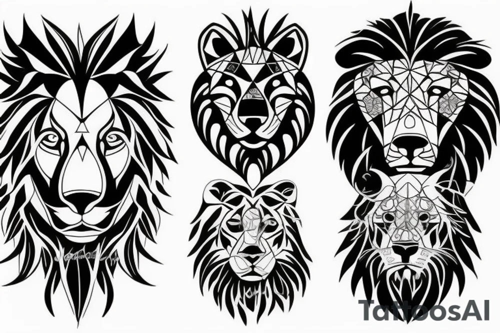 Black lion and wolf tattoo idea