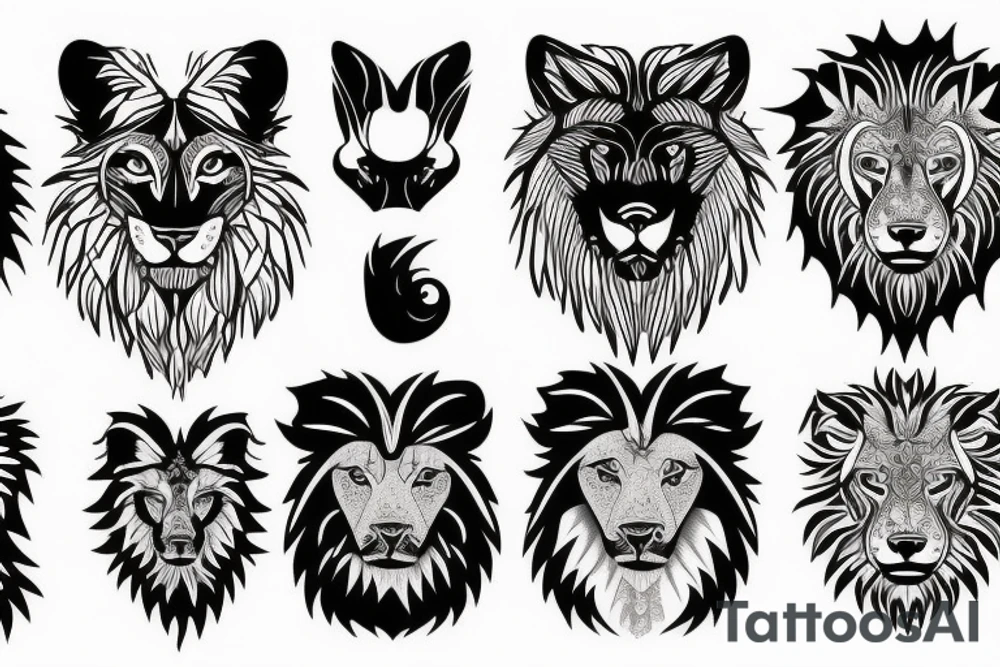 Black lion and wolf tattoo idea