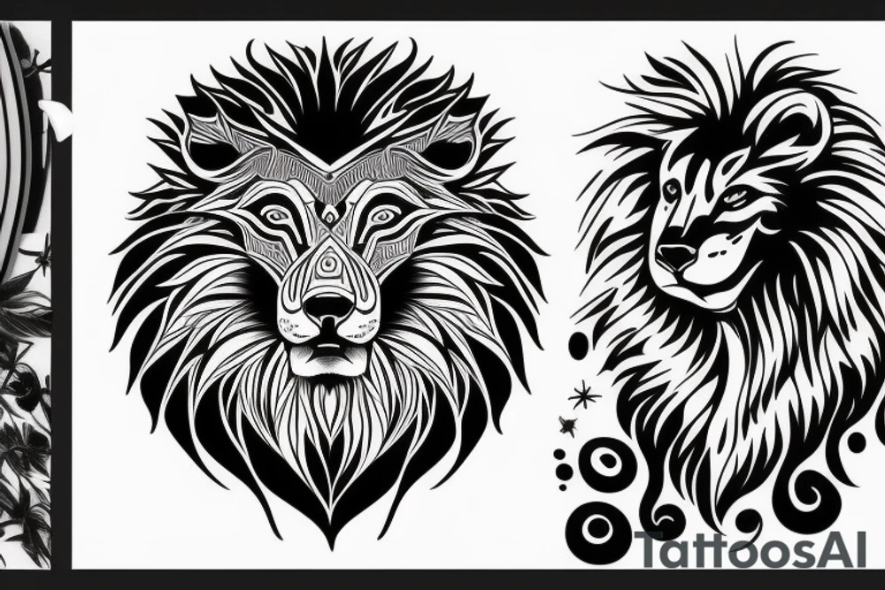 Black lion and wolf tattoo idea