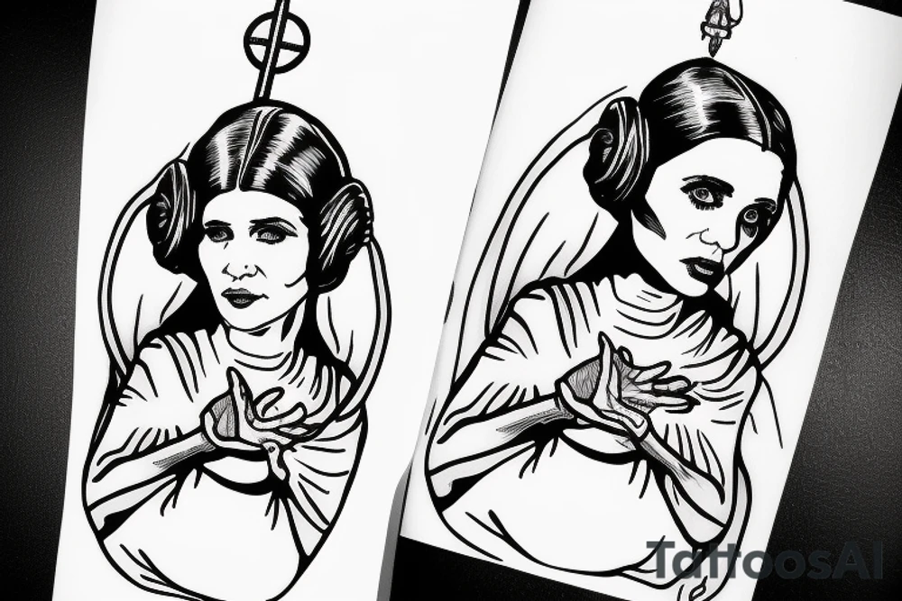 princess Leia as mother Mary holding in her hands felix felicis tattoo idea