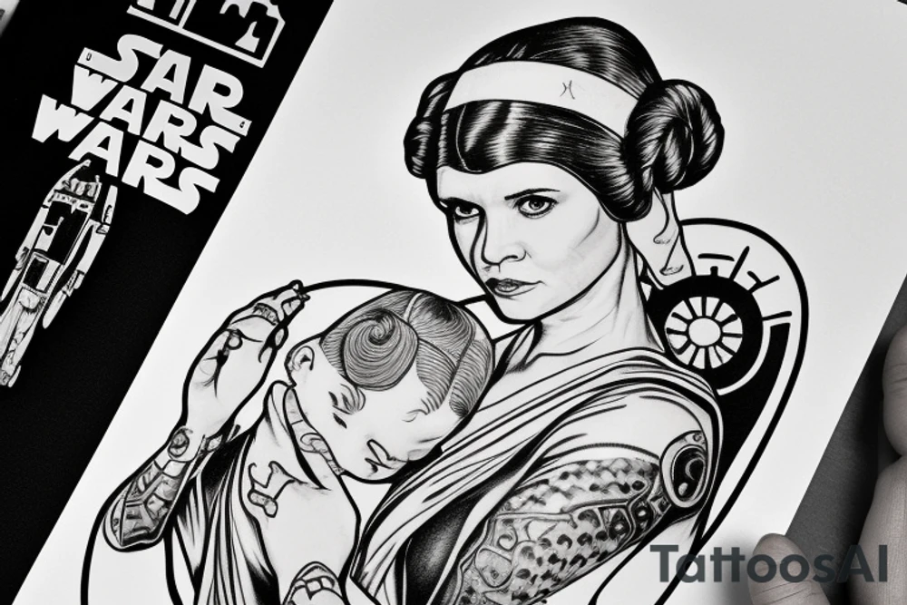 Star Wars princess Leia like catholic mother Mary holding in her hands felix felicis tattoo idea