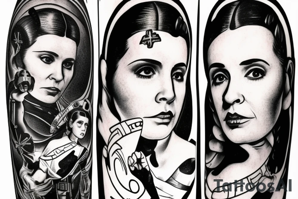 Star Wars princess Leia like catholic mother Mary holding in her hands felix felicis poison tattoo idea