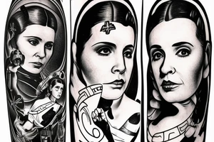 Star Wars princess Leia like catholic mother Mary holding in her hands felix felicis poison tattoo idea