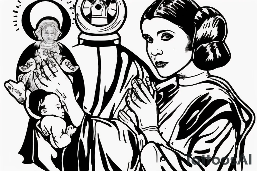 Star Wars princess Leia like catholic mother Mary holding in her hands felix felicis poison tattoo idea