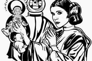 Star Wars princess Leia like catholic mother Mary holding in her hands felix felicis poison tattoo idea