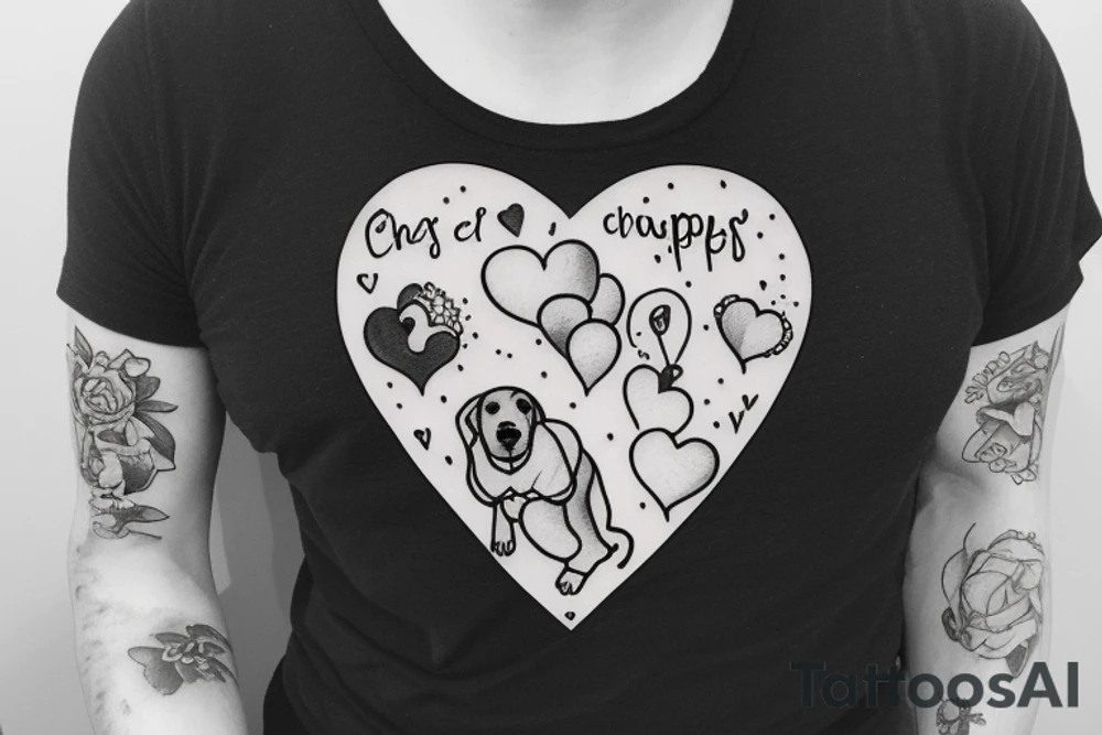 A puppy, champagne, a heart and a molecule tattoo idea