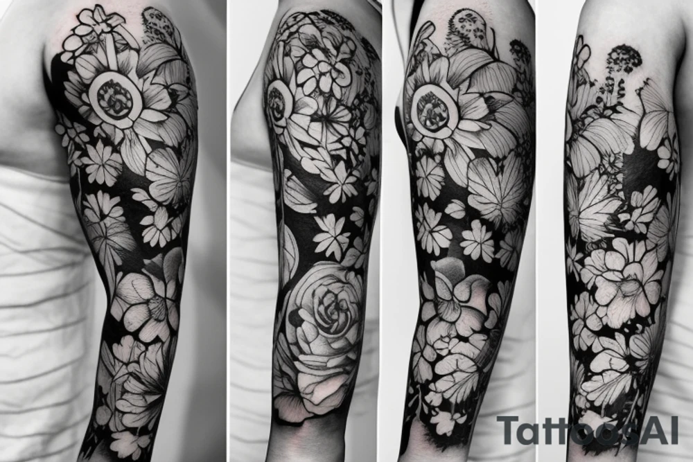 beautiful flowers around the arm tattoo idea