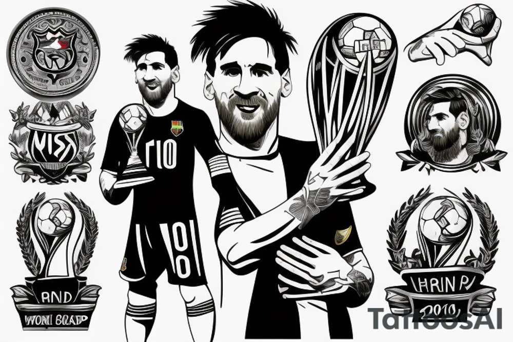 Lionel Messi holding World Cup trophy tattoo idea