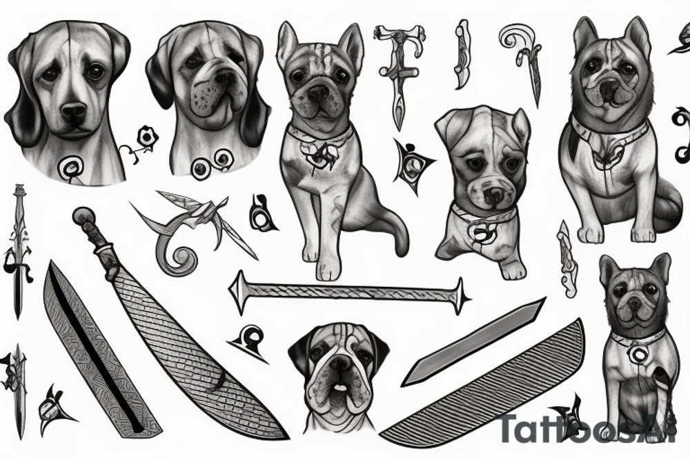 a dog with a sword tattoo idea