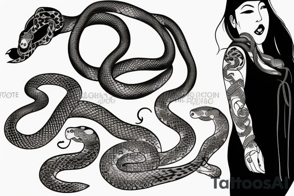 woman wearing a kimono with a snake around her neck tattoo idea