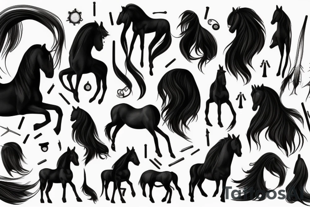 a black Friesen horse with a long mane tattoo idea