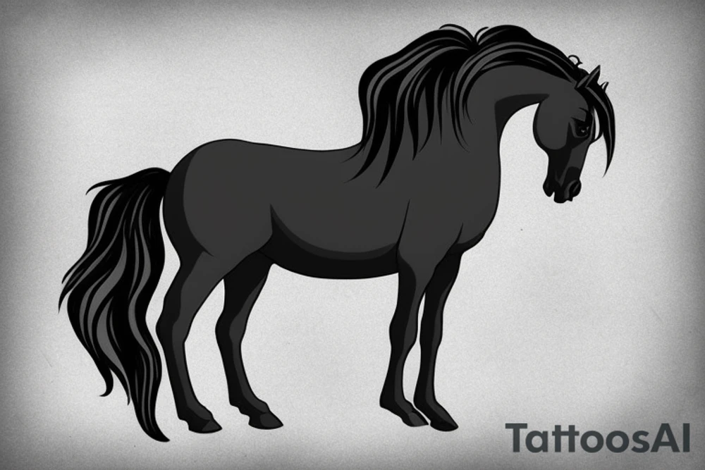 a black Friesen horse with a long mane tattoo idea