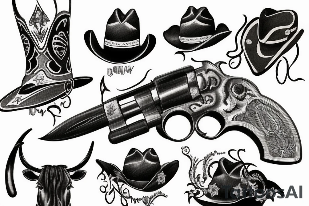 western cowboy longhorn revolver tattoo idea