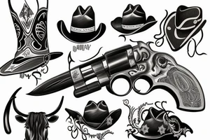 western cowboy longhorn revolver tattoo idea