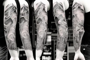 western cowboy longhorn revolver arm sleeve tattoo idea