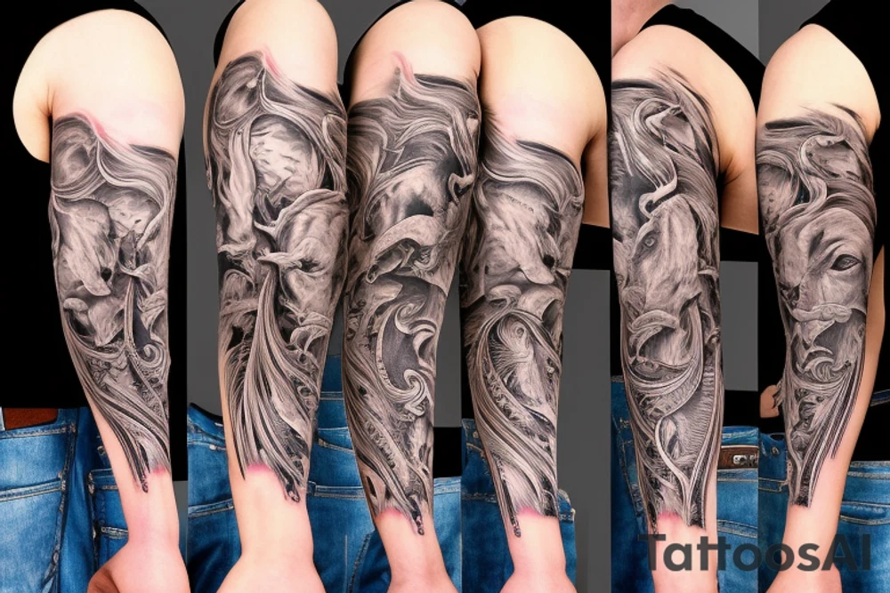western cowboy longhorn revolver arm sleeve tattoo idea