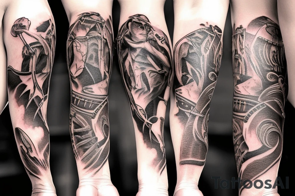 western cowboy longhorn revolver arm sleeve tattoo idea