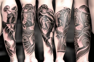 western cowboy longhorn revolver arm sleeve tattoo idea