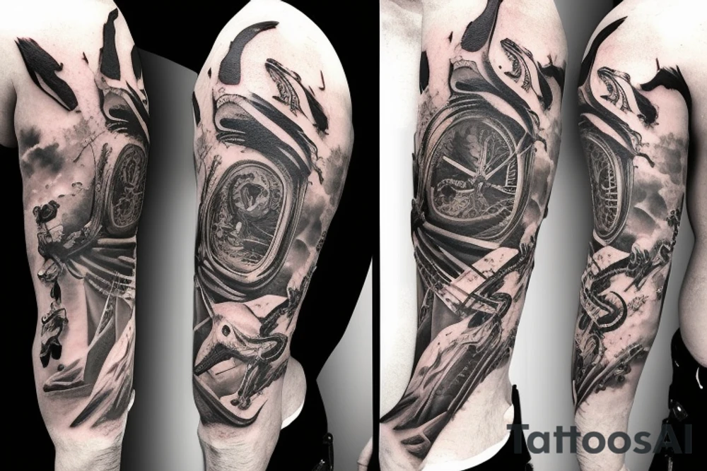 western cowboy longhorn revolver arm sleeve tattoo idea