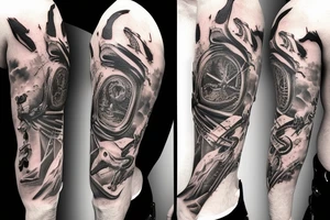 western cowboy longhorn revolver arm sleeve tattoo idea