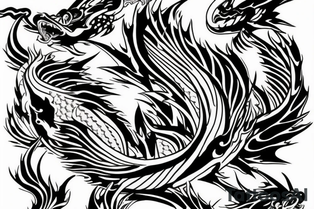 Koi fish swimming upstream with a demon then a dragon tattoo idea