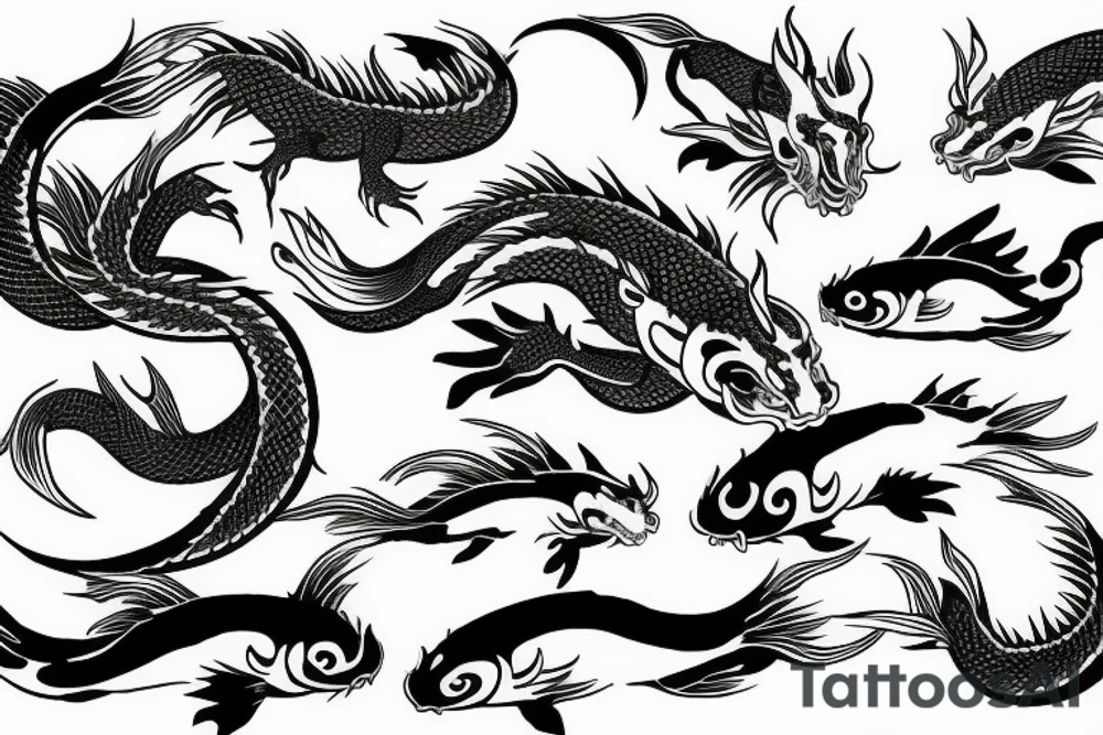 Koi fish swimming upstream with a demon then a dragon tattoo idea