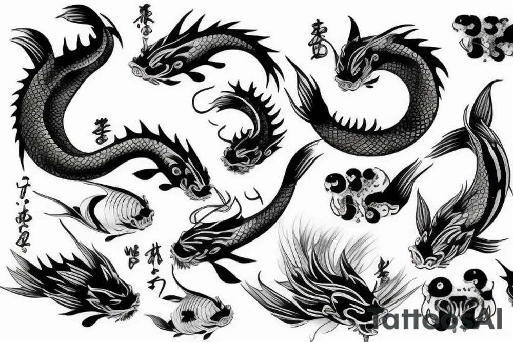 Koi fish, demon head, dragon tattoo idea