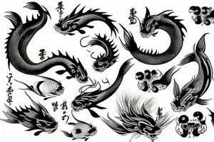 Koi fish, demon head, dragon tattoo idea