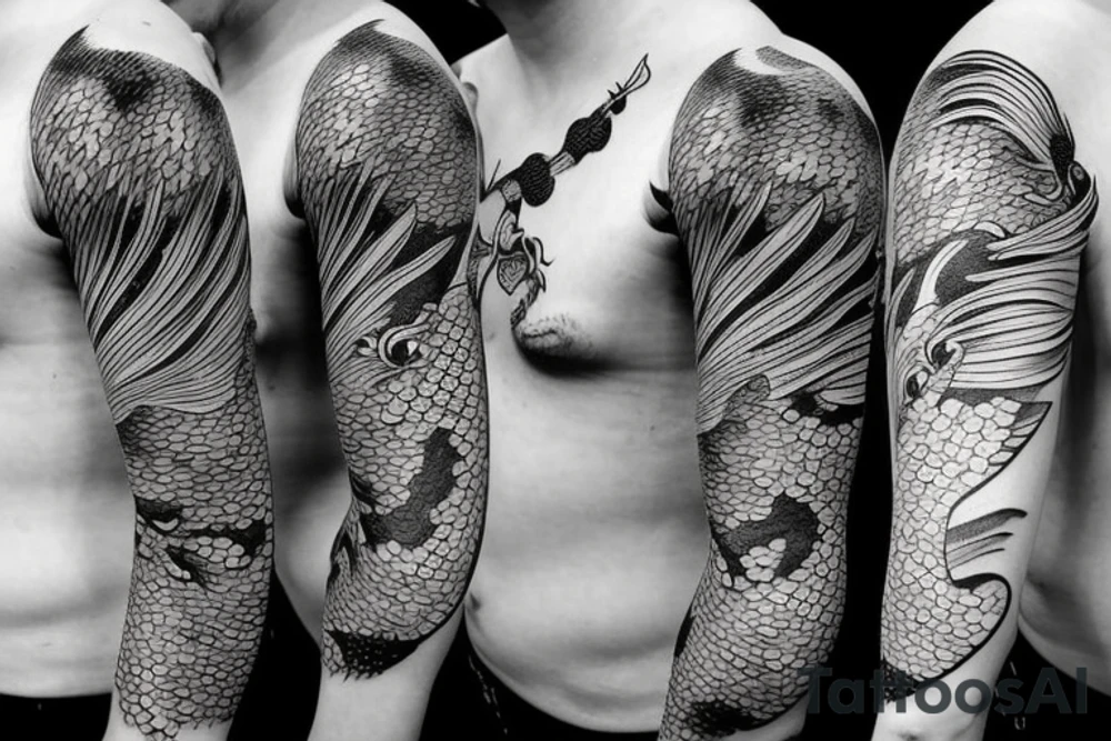 Koi fish, demon head, dragon sleeve tattoo idea