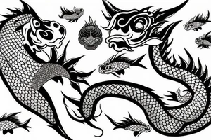 Koi fish, demon head, dragon sleeve tattoo idea