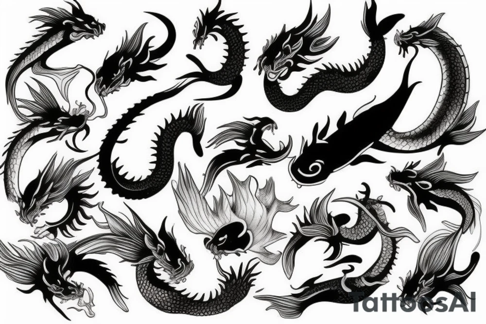 Koi fish, demon head, dragon sleeve tattoo idea