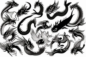 Koi fish, demon head, dragon sleeve tattoo idea