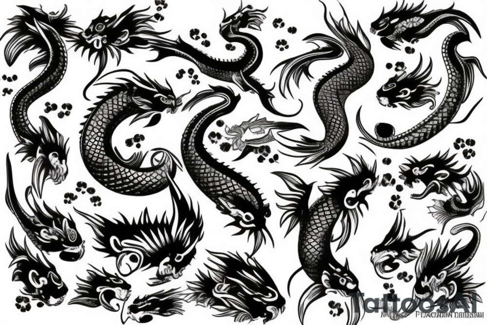 Koi fish, demon head, dragon sleeve tattoo idea