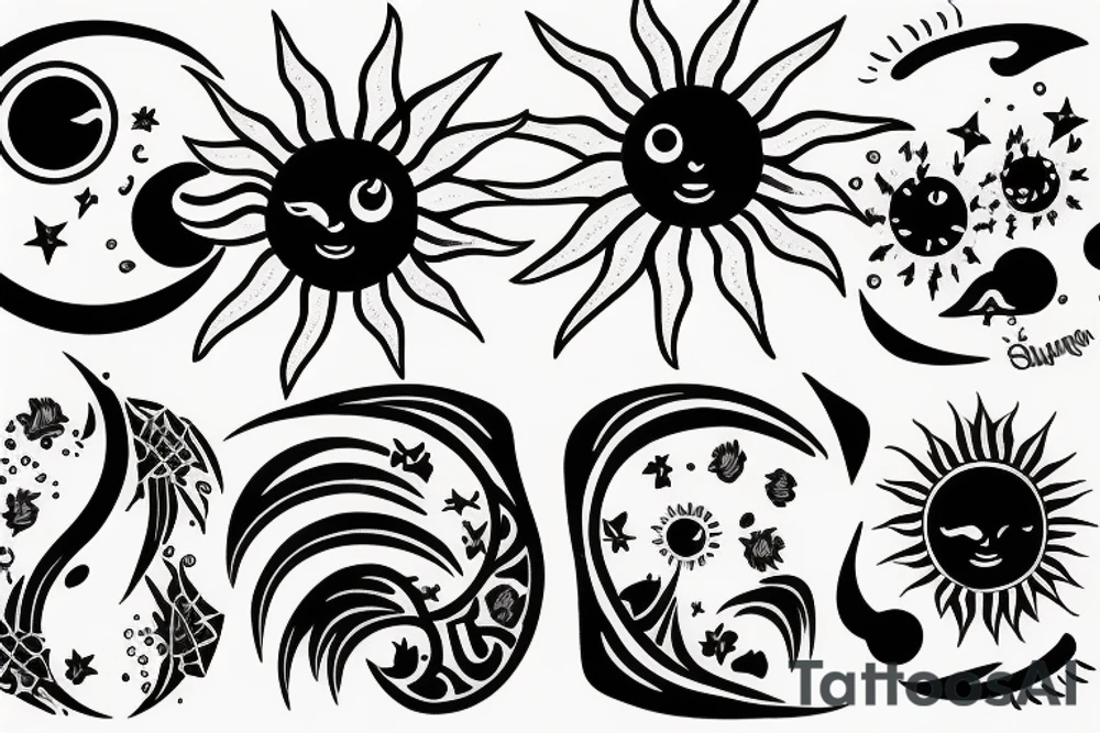 sun and moon separate and in between life tattoo idea