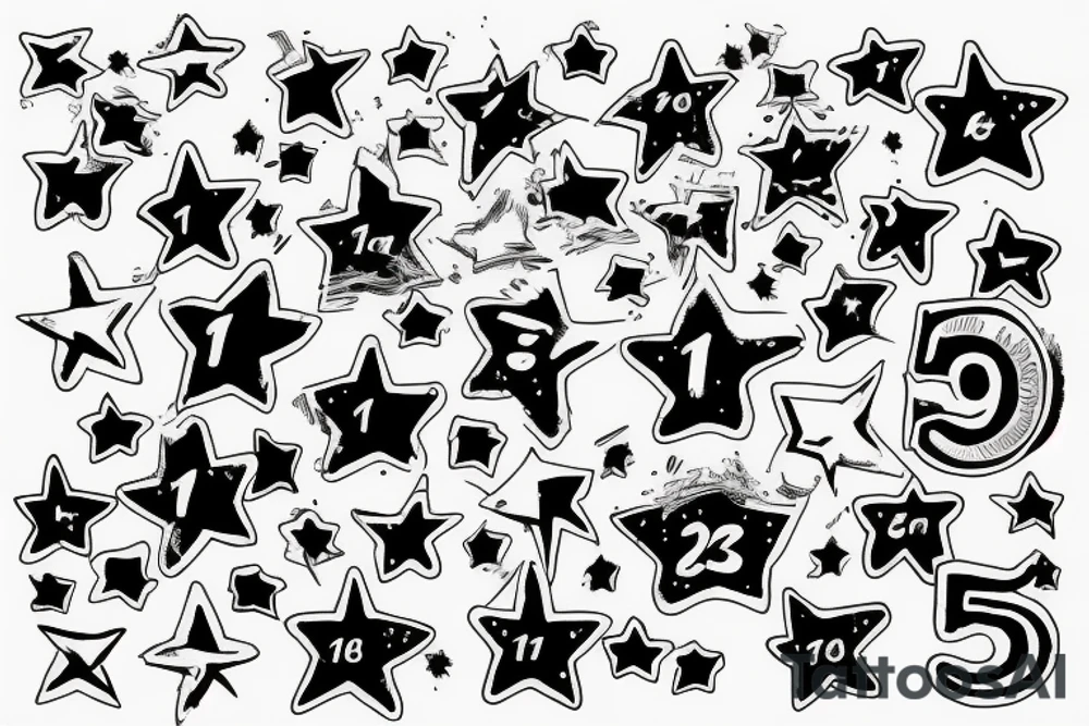 Number ten implemented with a star tattoo idea