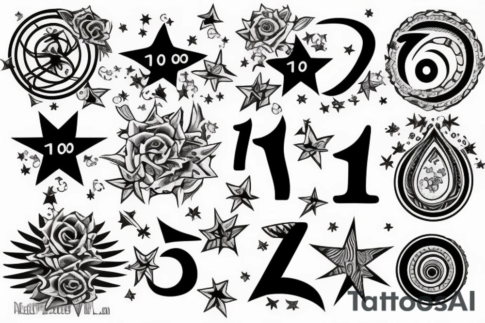 Number ten implemented with a star tattoo idea