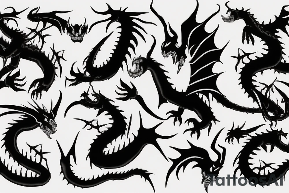 a black dragon with a knife in mouth tattoo idea