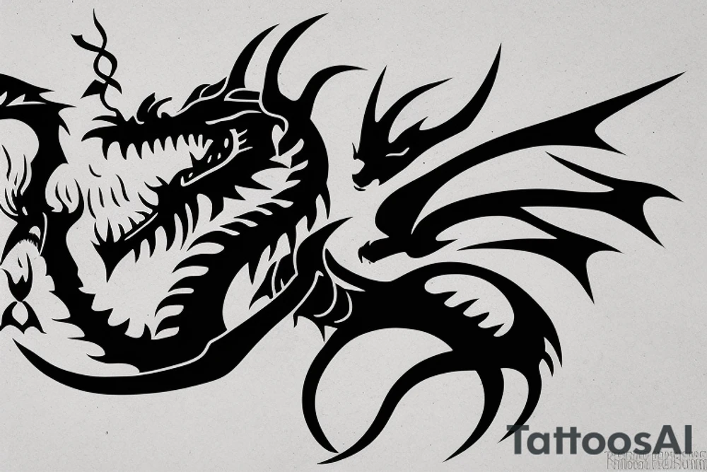 a black dragon with a knife in mouth tattoo idea